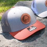 Orange and Heather Gray Leather Patch Hat