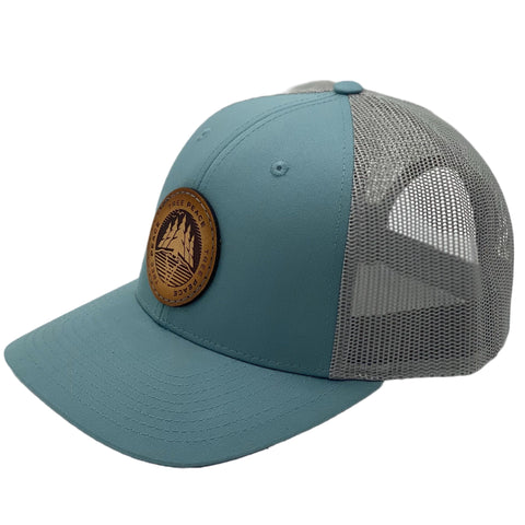 smoke blue aluminum leather patch hat