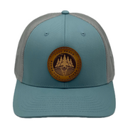blue silver leather patch hat 